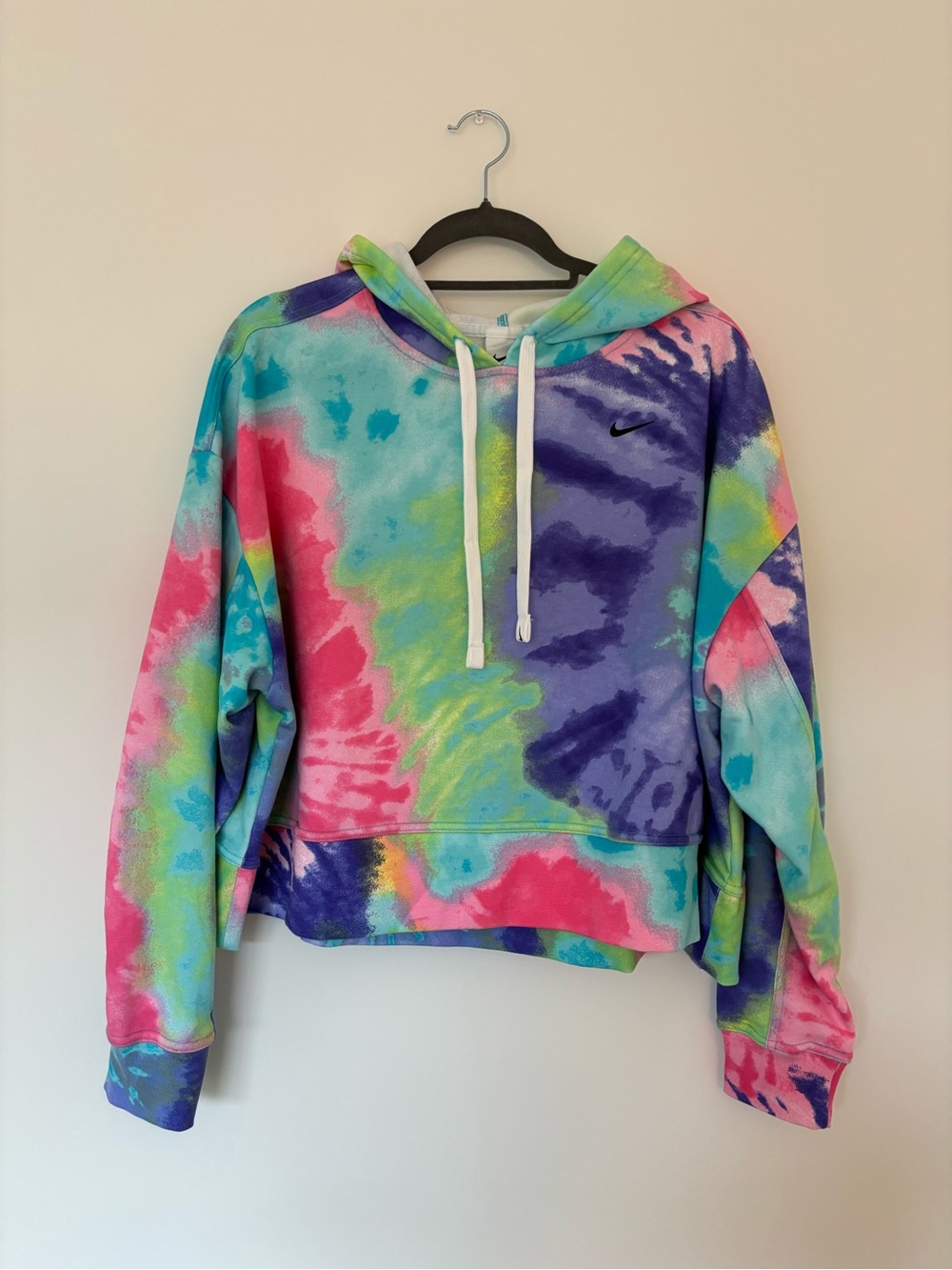NWT Nike Hoodie Womens 1X Multicolor Tie Dye Fleece Pullover Cropped DR8156-658